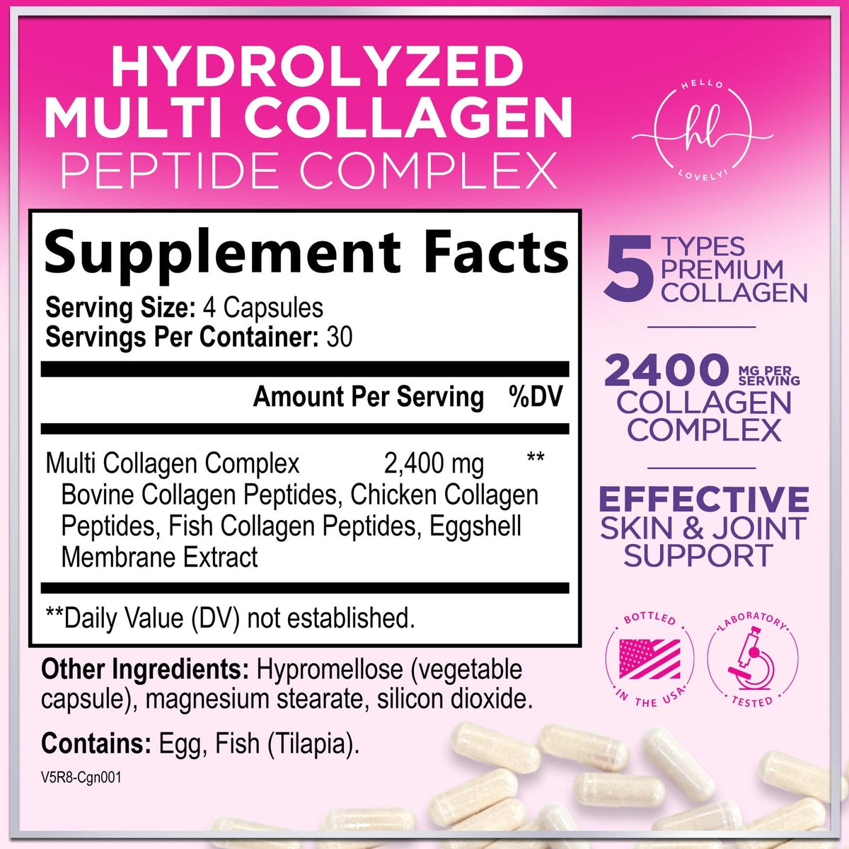 Multi Collagen Capsules, Types I, II, III, V + X – 120 Count