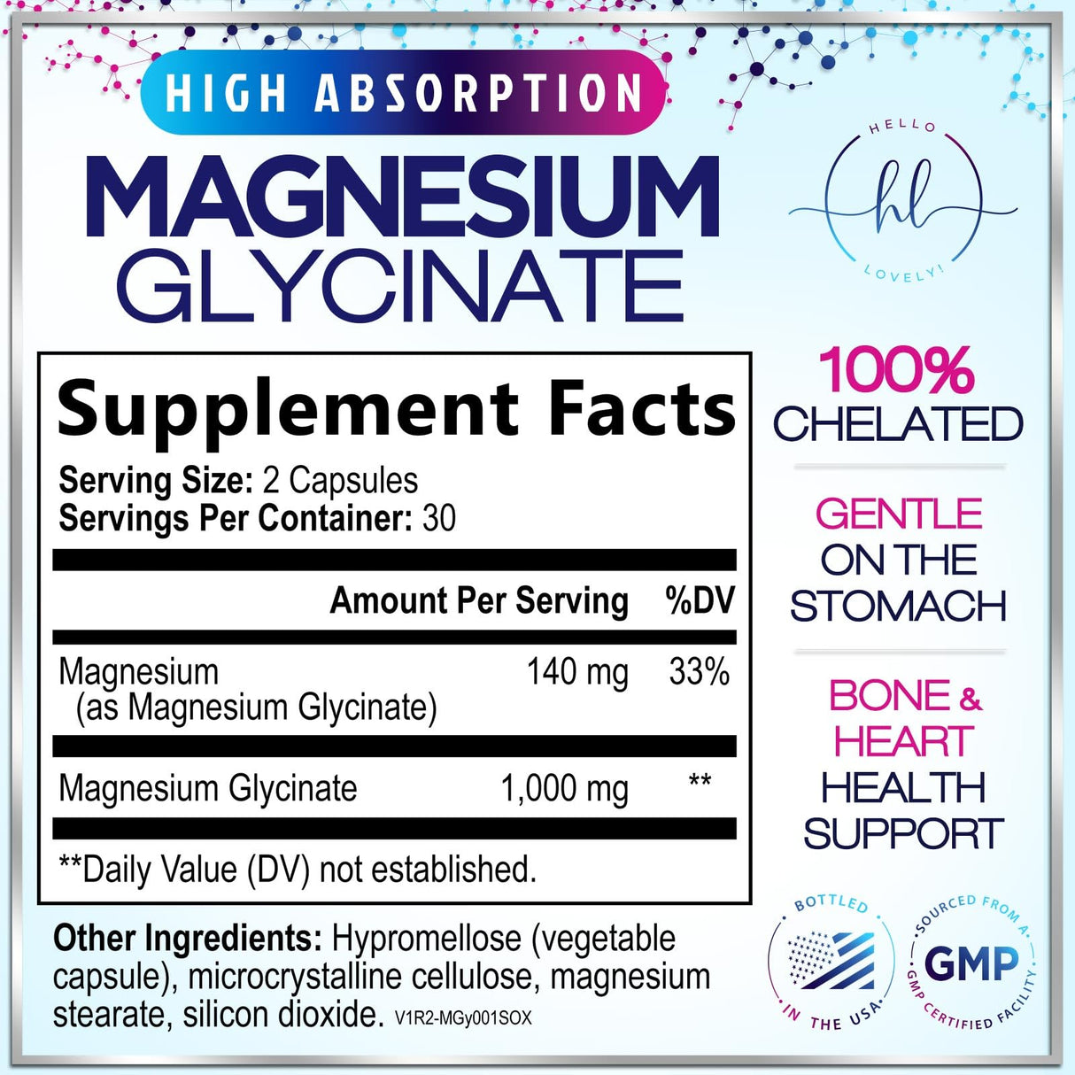 Magnesium Glycinate 1000mg | | Chelated to Support Bone â€“ 60 Capsules
