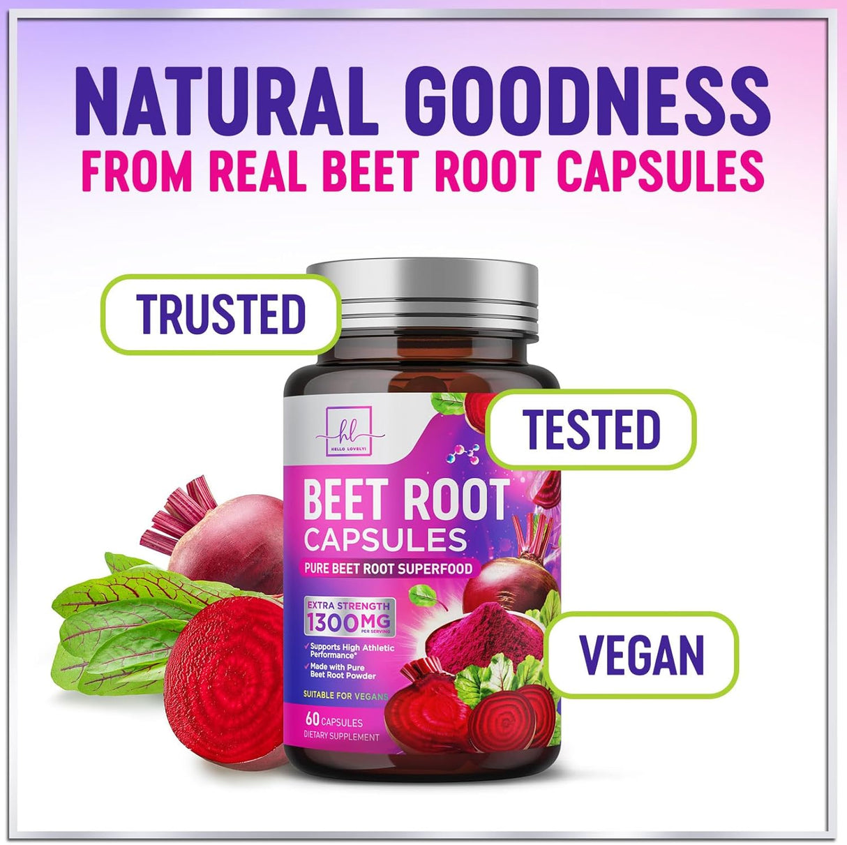 Organic Beet Root Capsules 1300mg - Extra Strength Beetroot Powder Supplement - Supports Blood Pressure, Athletic Performance & Immune System, Non-GMO, Gluten Free - Bottled in the USA - 60 Capsules