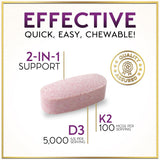 Vitamin D3 K2 - 5000 iu Vitamin D3 Per Serving Vitamin K2 (MK-7) Complex for Immune Support - Natural Bone, Teeth & Muscle Health Support - Berry Chewable, Gluten Free, Bottled in USA - 120 Tablets