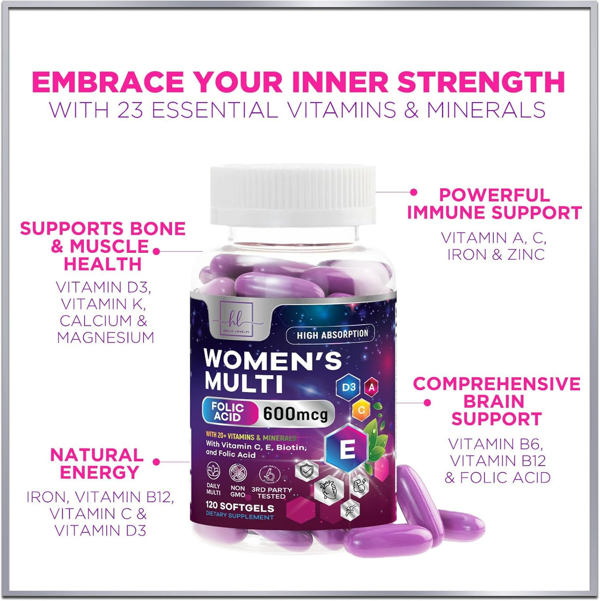 Womens Complete Multivitamin - Once Daily Women's Multi with Vitamin A, B6, B12, C, D, Biotin, Folate, Iron & Zinc, Energy & Immune Health Support, Gluten-Free Multivitamin for Women