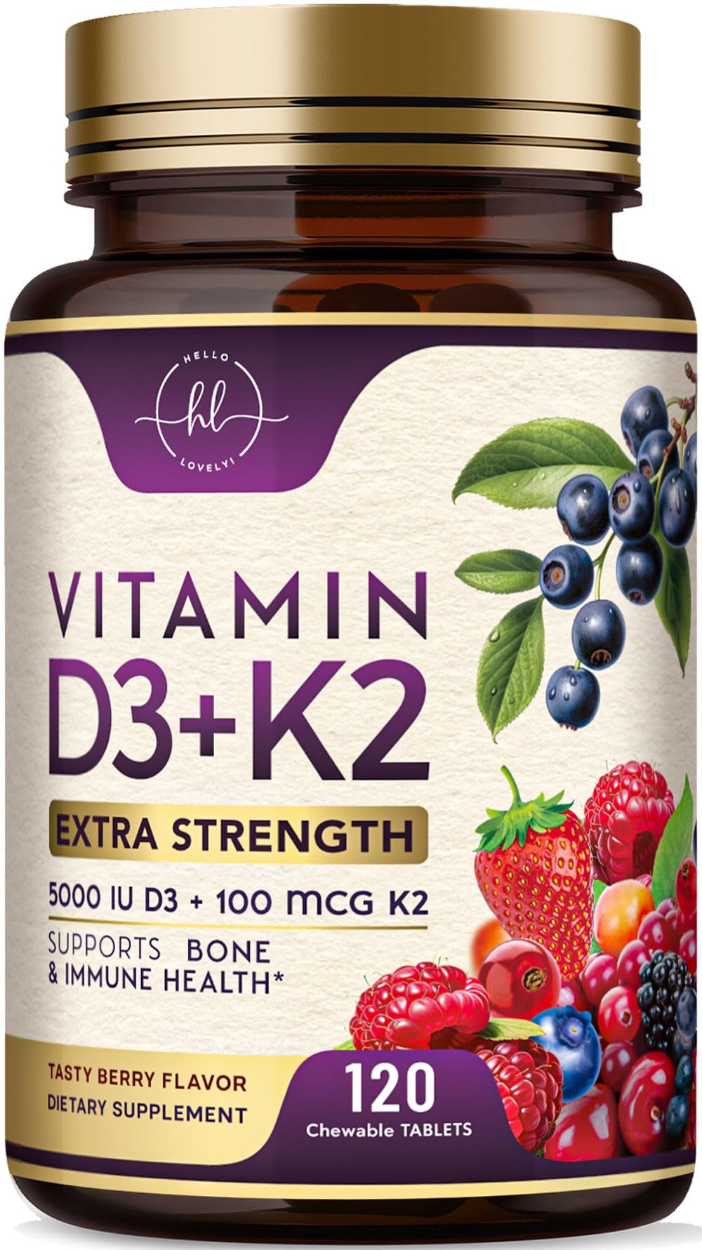 Vitamin D3 5,000 IU + K2 MK-7 Chewables – 120 Tablets