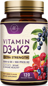 Vitamin D3 5,000 IU + K2 MK-7 Chewables – 120 Tablets
