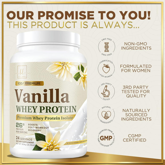 Hello Lovely! Whey Protein Powder, Vanilla Flavored Whey Isolate with 26g Protein for Fitness - Gluten Free, Fast Absorbing, Easy Digesting for Women & Men