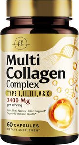 Collagen Peptides for Women & Men - Type I, II, III, V, X Multi Collagen, Hydrolyzed Collagen Supplement Supports Hair, Nail, Skin, Bone and Joint Health with Vital Nutrients & Proteins - 60 Count
