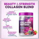 Collagen Peptides Powder 20g - Hydrolyzed Type 1 & 3 Berry Flavor Collagen Powder - Biotin, Hyaluronic Acid, Vitamin C - Hair, Skin, & Nails Support Supplement for Women & Men - Bottled in USA, 10.5oz