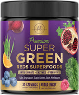 Hello Lovely! Super Greens Powder - Premium Superfood Organic Green & Reds Smoothie Mix - Spirulina, Chlorella, Wheat Grass, Digestive Enzymes & Antioxidant Supplement, Vegan, Non-GMO