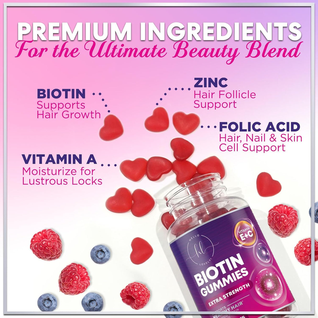 Hair Growth Vitamins Biotin 5000 mcg Supports Women's Thicker Hair, Premium Vegetarian, Non-GMO, Stronger Beautiful Skin & Nails, Lovely Hair Vitamin Supplement