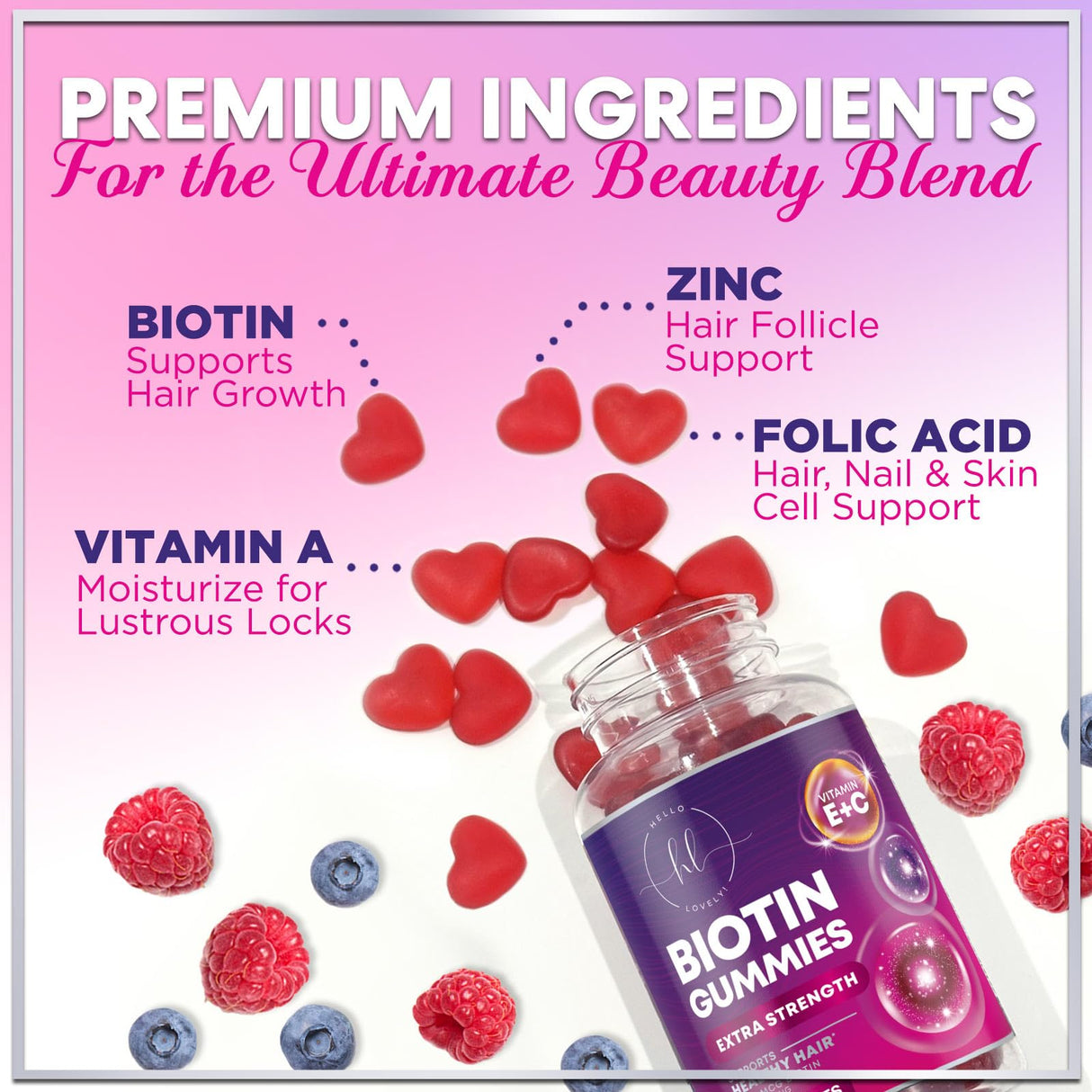 Hair Growth Vitamins Biotin 5000 mcg Supports Women's Thicker Hair, Premium Vegetarian, Non-GMO, Stronger Beautiful Skin & Nails, Lovely Hair Vitamin Supplement - 60 Count