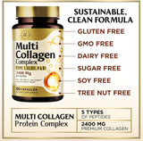 Collagen Peptides for Women & Men - Type I, II, III, V, X Multi Collagen, Hydrolyzed Collagen Supplement Supports Hair, Nail, Skin, Bone and Joint Health with Vital Nutrients & Proteins - 60 Count