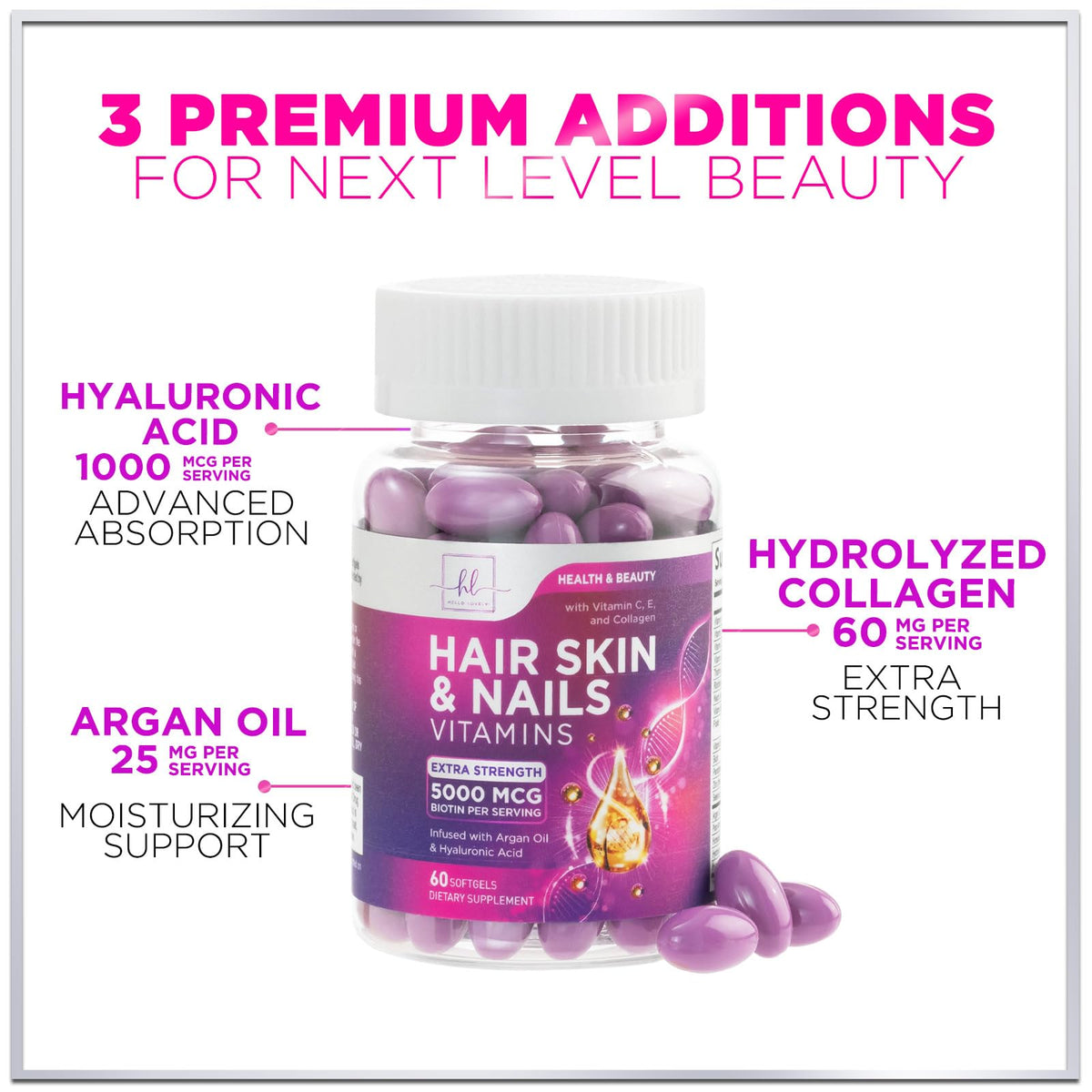 Hair, Skin + Nails with Biotin, Keratin + Collagen – 60 Count
