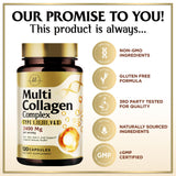 Multi Collagen Peptides for Women â€“ 2400mg Best Hydrolyzed Collagen Complex with 5 Types (I, II, III, V, X) - Grass Fed - Hair, Skin, Nail, Bone & Joint Support for Beauty & Wellness â€“ 120 Capsules