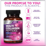 Multi Collagen Peptides - Extra Strength Collagen Supplement, Supports Healthy Skin, Hair, Nails & Joints, Hydrolyzed Collagen Complex Type I, II, III, V & X - Grass Fed, Non GMO - 60 Count