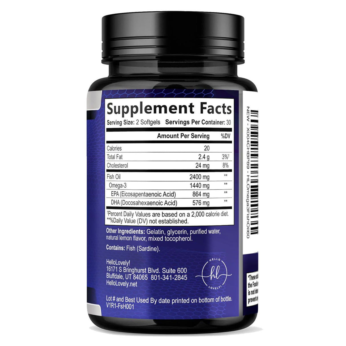 Omega 3 Fish Oil Supplements 2400mg - Triple Strength Omega 3 Fatty Acids, Natural Heart Health Brain & Joint Support - Fatty Acids with EPA & DHA - Wild Caught Fish Oil Supplement - 60 Softgels