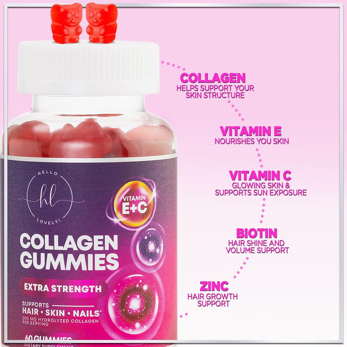 Collagen Gummies - Collagen Peptides Gummies with Biotin Supplement - Healthy Hair, Skin & Nails Support, Gummy Vitamins Hydrolyzed Collagen Vitamin for Women & Men Supplements, Non-GMO