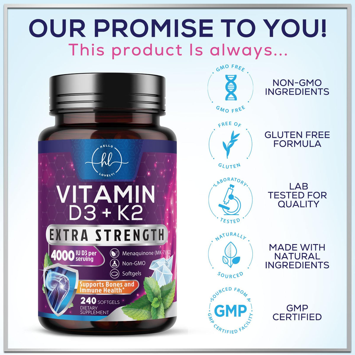 Vitamin D3 5,000 IU + K2 100 mcg – 240 Count