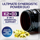 Vitamin D3 K2 - Vitamin D3 (5000 iu) & 100 mcg Vitamin K2 (MK-7) Complex for Immune Support & Bone, Teeth & Muscle Health - Easy to Swallow, Gluten Free, Non-GMO, Bottled in USA - 240 Softgels