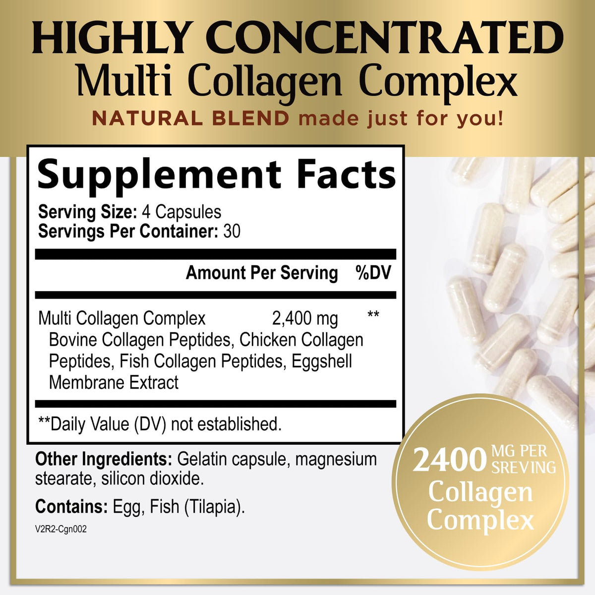 Multi Collagen Capsules, Types I, II, III, V + X – 120 Count