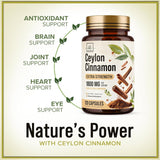 Ceylon Cinnamon Capsules Supplement 1800mg - Certified Organic Ceylon Cinnamon Powder Pills - Energy & Heart Support for Women & Men, Bottled in USA, Antioxidant, Gluten Free, Non-GMO - 120 Capsules