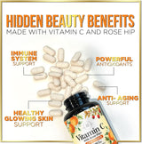 Hello Lovely! Extra Strength Vitamin C 1000 mg, with Rose HIPS Bioflavonoids, Dietary Supplement for Immune Support & Antioxidant Protection, Sugar Free, Non-GMO VIT C Capsules