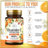 Vitamin C Supplement 1000mg - Extra Strength with Rose Hips Bioflavonoids - Sugar Free Vitamin C Chewable Pills, Nature's Vit C for Immune Support & Antioxidant Protection - 60 Chewable Tablets
