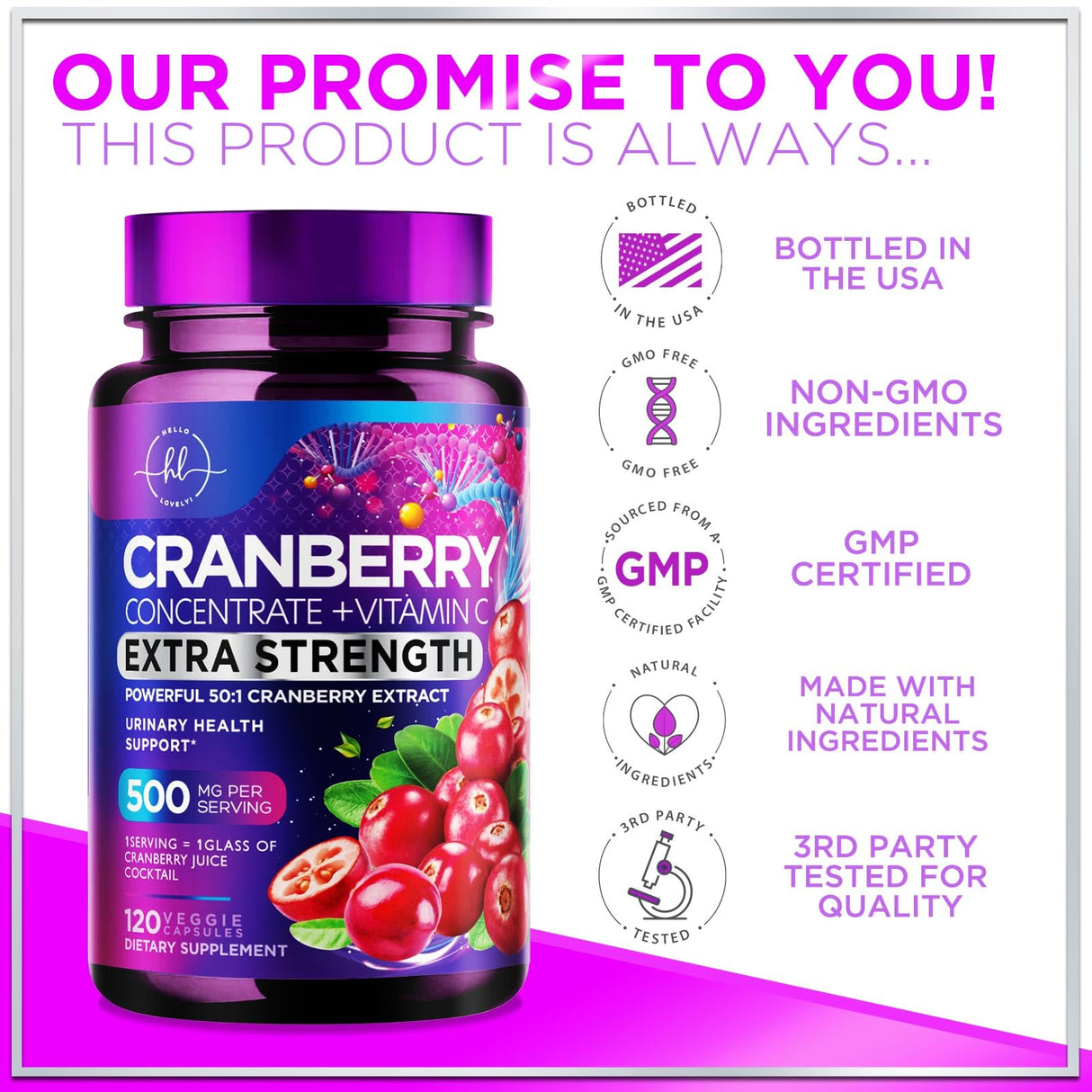 Cranberry Supplement 25,000mg Formula + Vitamin C â€“ Urinary Tract Health Support for Women & Men, 50:1 Whole Fruit Cranberry Extract Pills for Women, Sugar-Free, Non-GMO, Gluten-Free - 120 Capsules