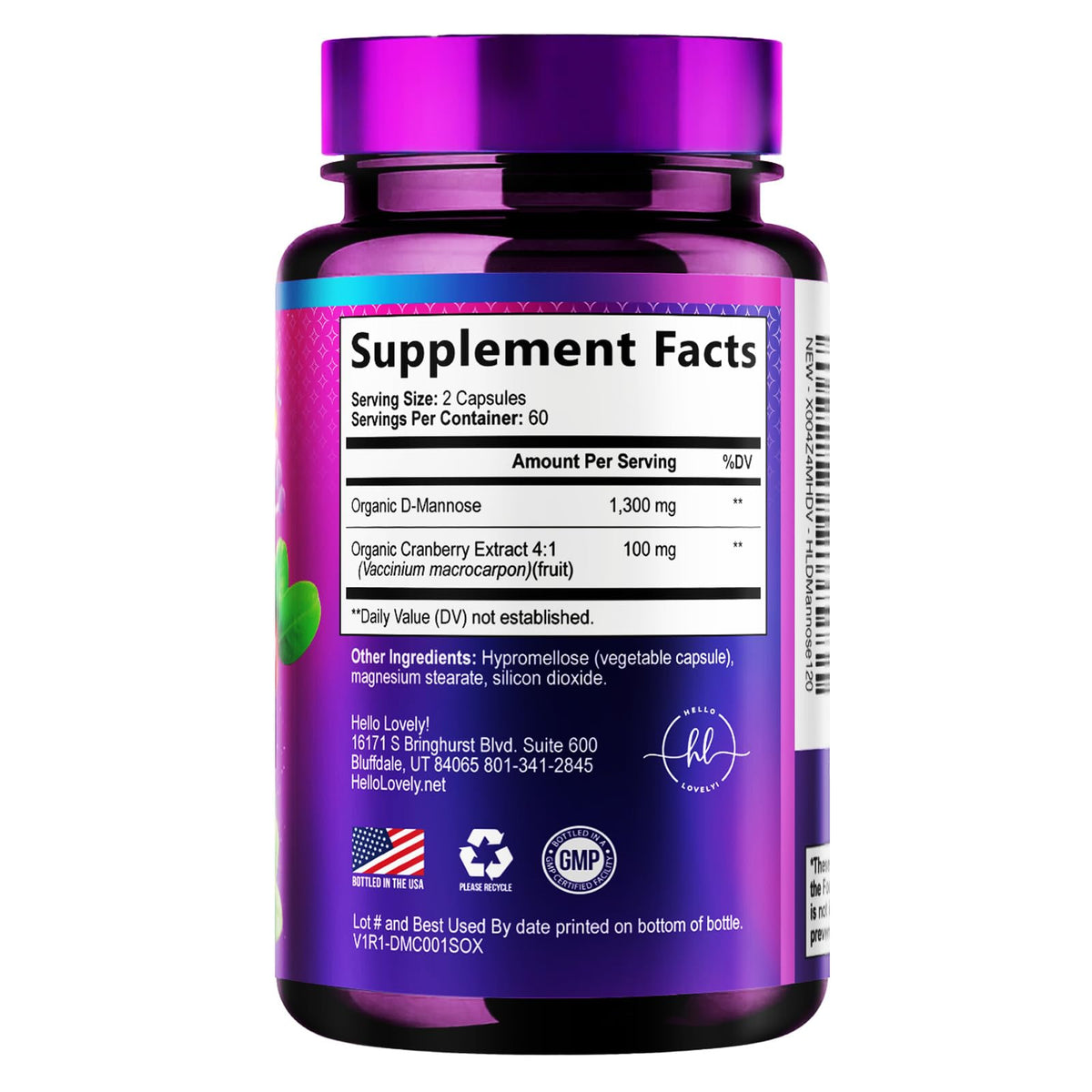 D-Mannose 1300mg with Cranberry - Urinary Tract Support - 120 Capsules