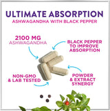 Ashwagandha 2,100 mg Extra Strength - Pure Ashwagandha Powder Antioxidant Support with Black Pepper plus Root Extract Vegan Adaptogen Formula Supplements for Energy and Immune Support - 120 Count