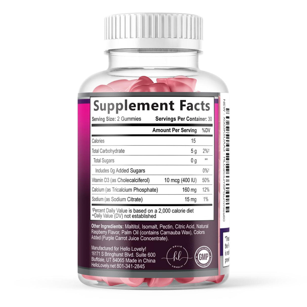 Sugar-Free Calcium Gummies with Vitamin D3, Berry