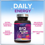B 12 Vitamin Chewables 1000 mcg - B12 Complex with Heart & Nerve Energy Health Support - Vitamin B-12 Complex for Adults with Immune Health Support - Gluten & Dairy Free