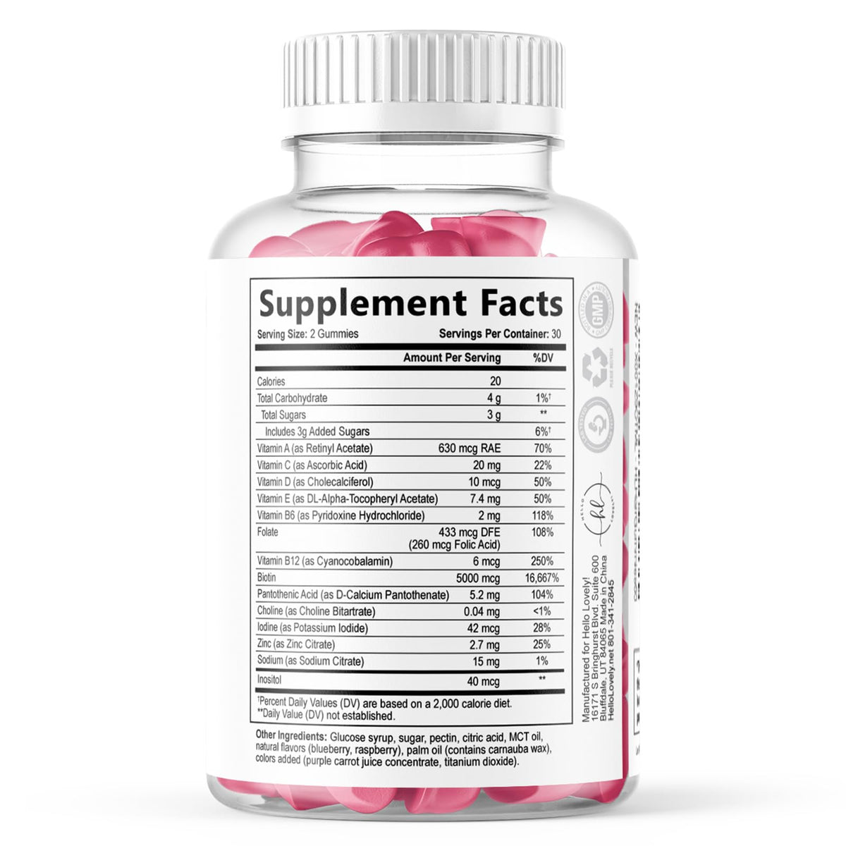 Hair Vitamins Gummies with Biotin, Vitamins C + E – 60 Count