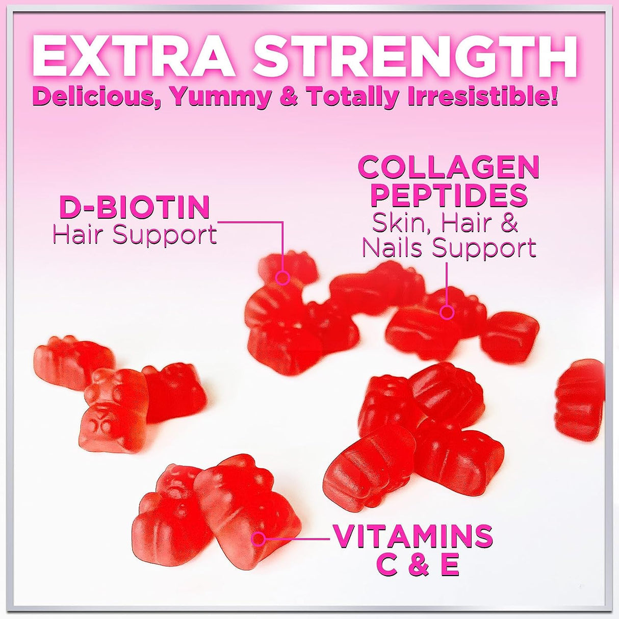 Collagen Gummies - Collagen Peptides Gummies with Biotin Supplement - Healthy Hair, Skin & Nails Support, Gummy Vitamins Hydrolyzed Collagen Vitamin for Women & Men Supplements, Non-GMO