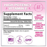 E Vitamin for Women and Men - 180 mg (400 IU) dl-Alpha - Powerful Antioxidant Dietary Supplement - Hair, Skin, & Immune Health Support - Easily Absorbed Form, Non-GMO & Gluten Free
