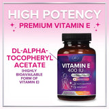 E Vitamin for Women and Men - 180 mg (400 IU) dl-Alpha - Powerful Antioxidant Dietary Supplement - Hair, Skin, & Immune Health Support - Easily Absorbed Form, Non-GMO & Gluten Free - 60 Count