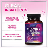 E Vitamin for Women and Men - 180 mg (400 IU) dl-Alpha - Powerful Antioxidant Dietary Supplement - Hair, Skin, & Immune Health Support - Easily Absorbed Form, Non-GMO & Gluten Free - 60 Count