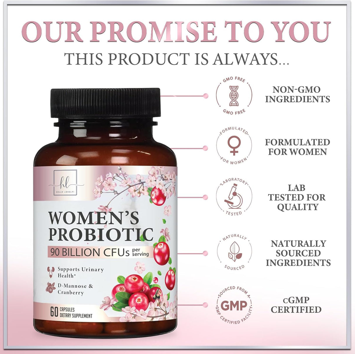Probiotics for Women with Prebiotics - Womens Probiotic for Digestive, Vaginal, Urinary & Immune Health Support, 90 Billion CFU & 16 Diverse Strains, Cranberry & D-Mannose, Non-GMO - 60 Count