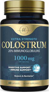 Colostrum for Women 1000mg 20% Immunoglobulins - Gut Health, Immune Support, Muscle, Skin & Hair Growth, Bottled in USA, Bovine Colostrum Powder, Colostrum Supplement for Women & Men