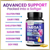 Omega 3 Fish Oil Triple Strength 2400 mg Rapid Release Softgels, Omega-3 Supplements, Natural Brain Heart Joint Health & Immune Support - Fatty Acids with EPA & DHA - Fish Oil Supplement - 60 Count