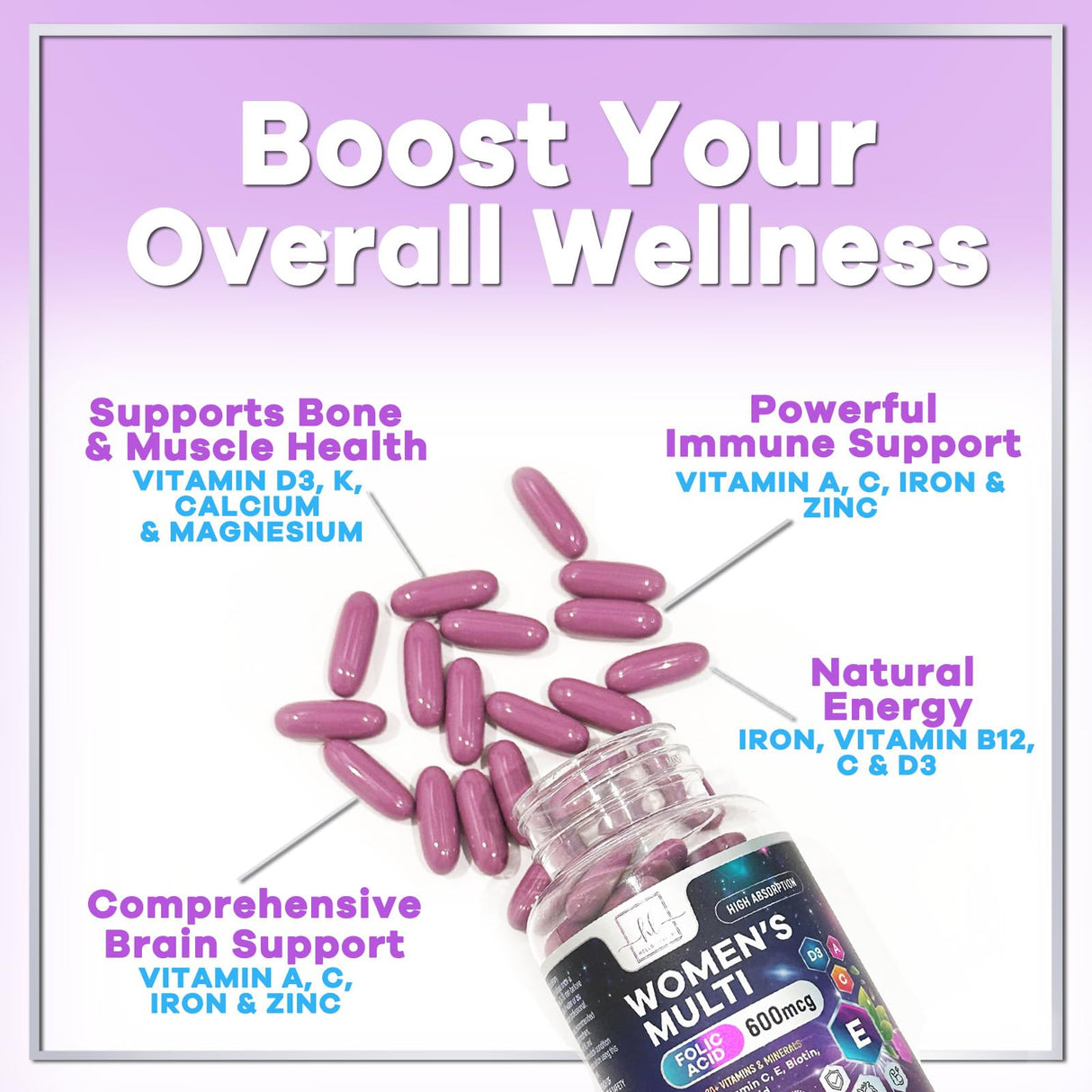 Multivitamin for Women - Vitamin A, C, D, E, and 8 B Vitamins for Energy & Immune Support, with Biotin, Iron & Zinc for Bone & Skin Health, Daily Womens Multivitamin & Minerals - 60 Softgels
