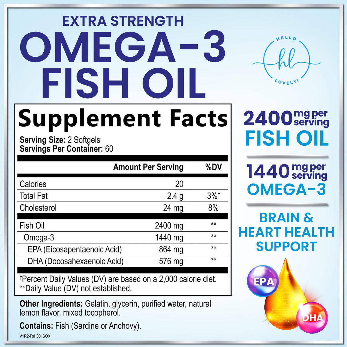 Triple Strength Omega-3 Fish Oil, 2,400 mg – 120 Count