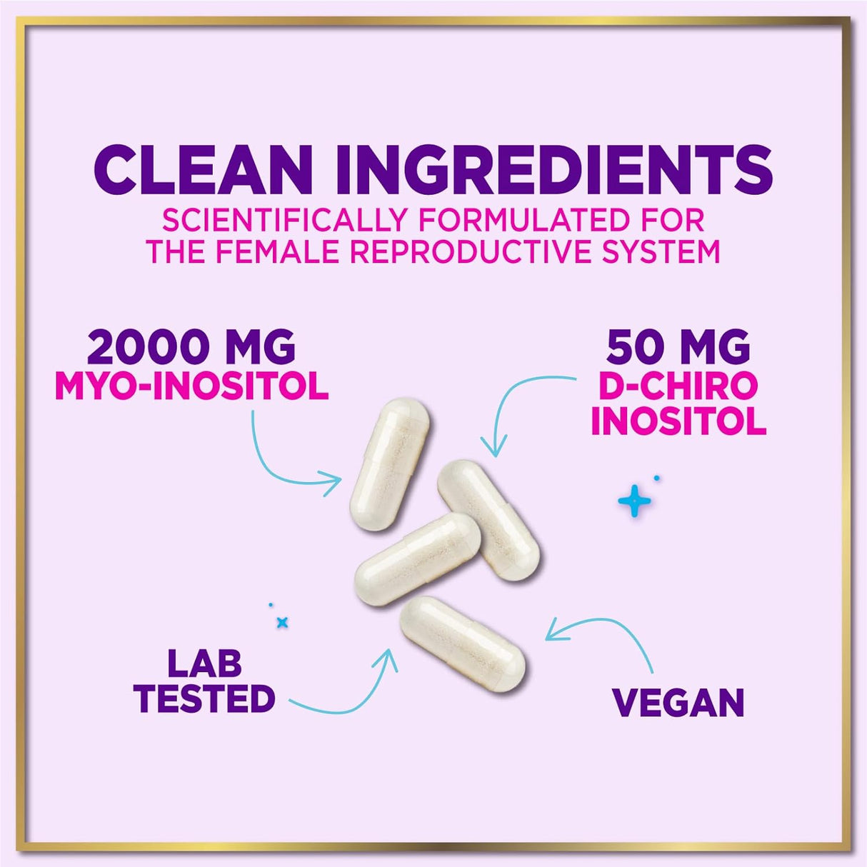 Myo-Inositol & D-Chiro Inositol Supplement 2000mg - Myoinositol with Ideal 40:1 Ratio - Fertility Supplements for Women for Ovarian Health & Hormone Balance Support, Bottled in the USA - 60 Capsules