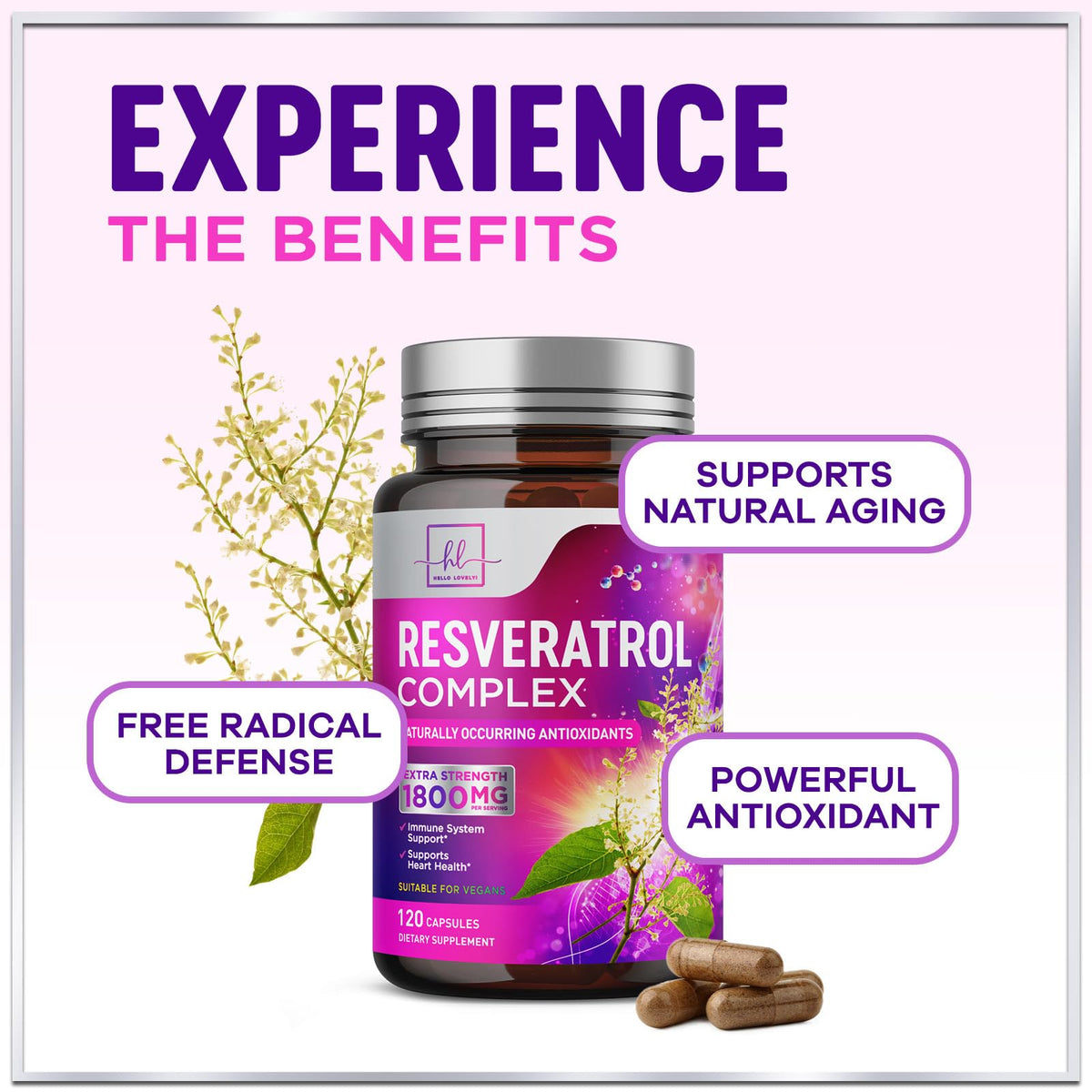 Resveratrol Supplement 1800mg - Trans-Resveratrol Antioxidant Complex - 120 Vegan Capsules