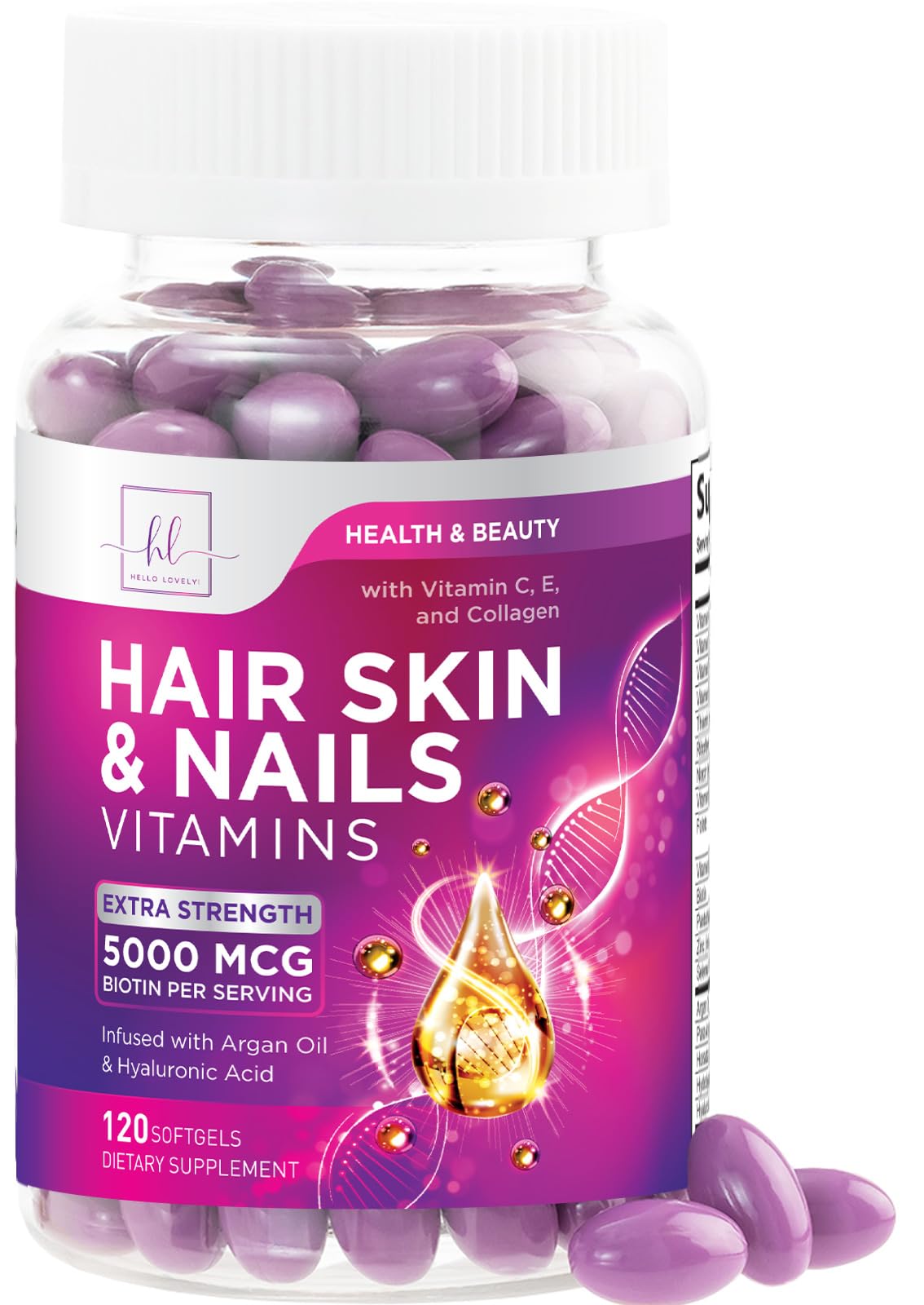 Hair, Skin + Nails with Biotin, Keratin + Collagen – 120 Count