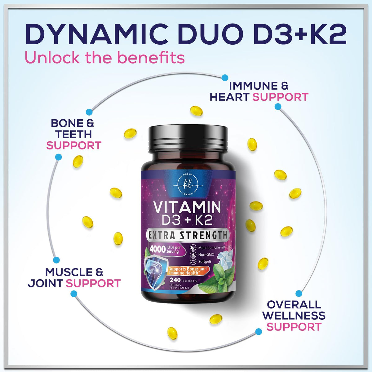 Vitamin D3 5,000 IU + K2 100 mcg – 240 Count