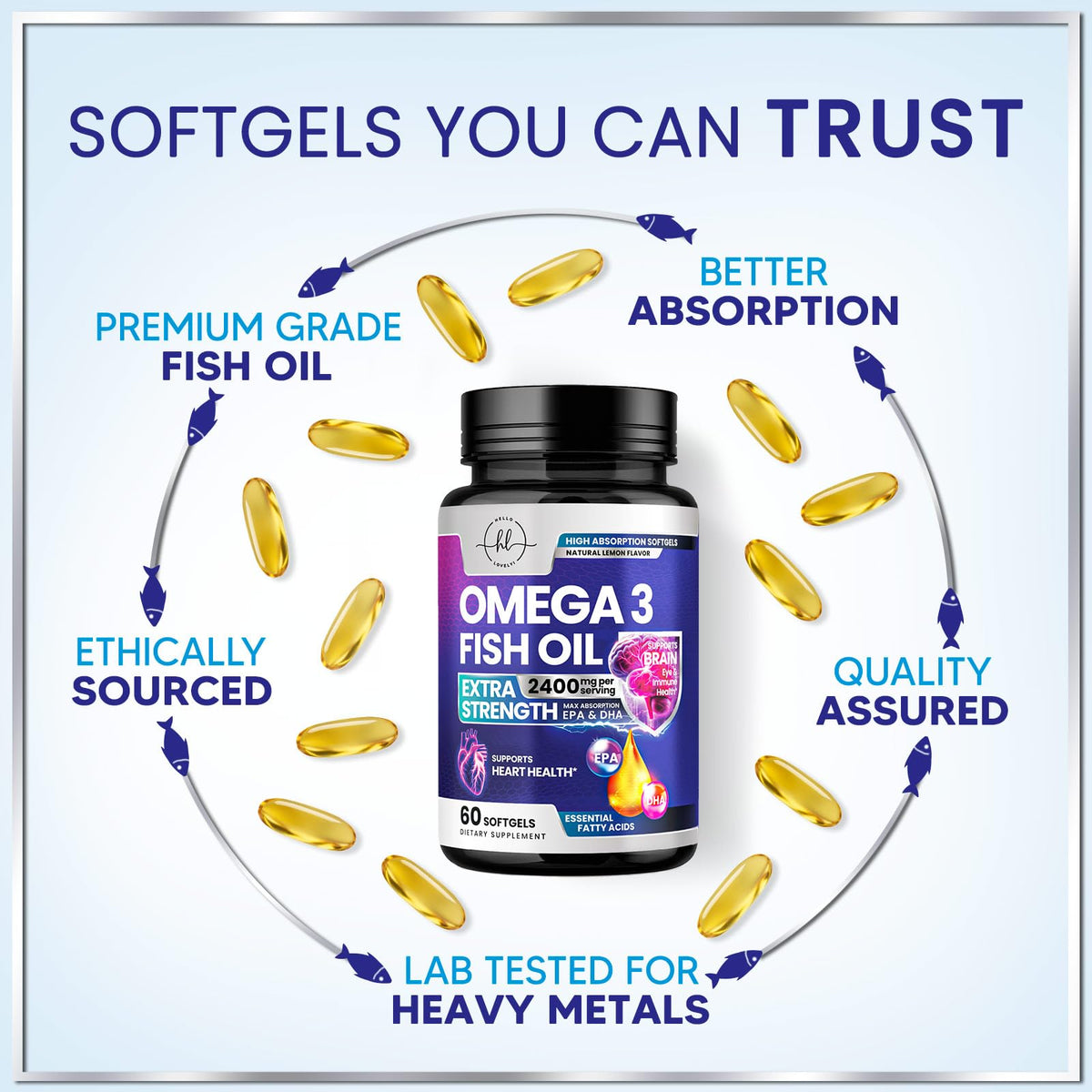 Triple Strength Omega-3 Fish Oil, 2,400 mg – 60 Count
