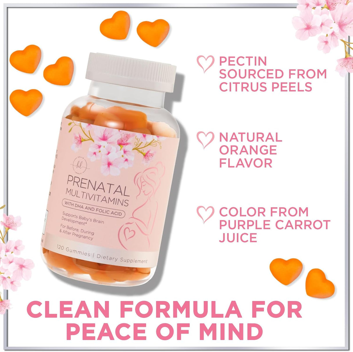 Prenatal Multivitamin Gummy w/ Folic Acid + DHA, Prenatal Vitamins with Omega 3, Vitamins B6, B12, C, D3 & Folate for Pregnancy Support, Prenatal Gummies for Women, Non-GMO Gluten Free - 120 Count
