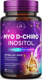 Myo-Inositol & D-Chiro Inositol Supplement 2000mg - Myoinositol with Ideal 40:1 Ratio - Fertility Supplements for Women for Ovarian Health & Hormone Balance Support, Bottled in the USA - 60 Capsules