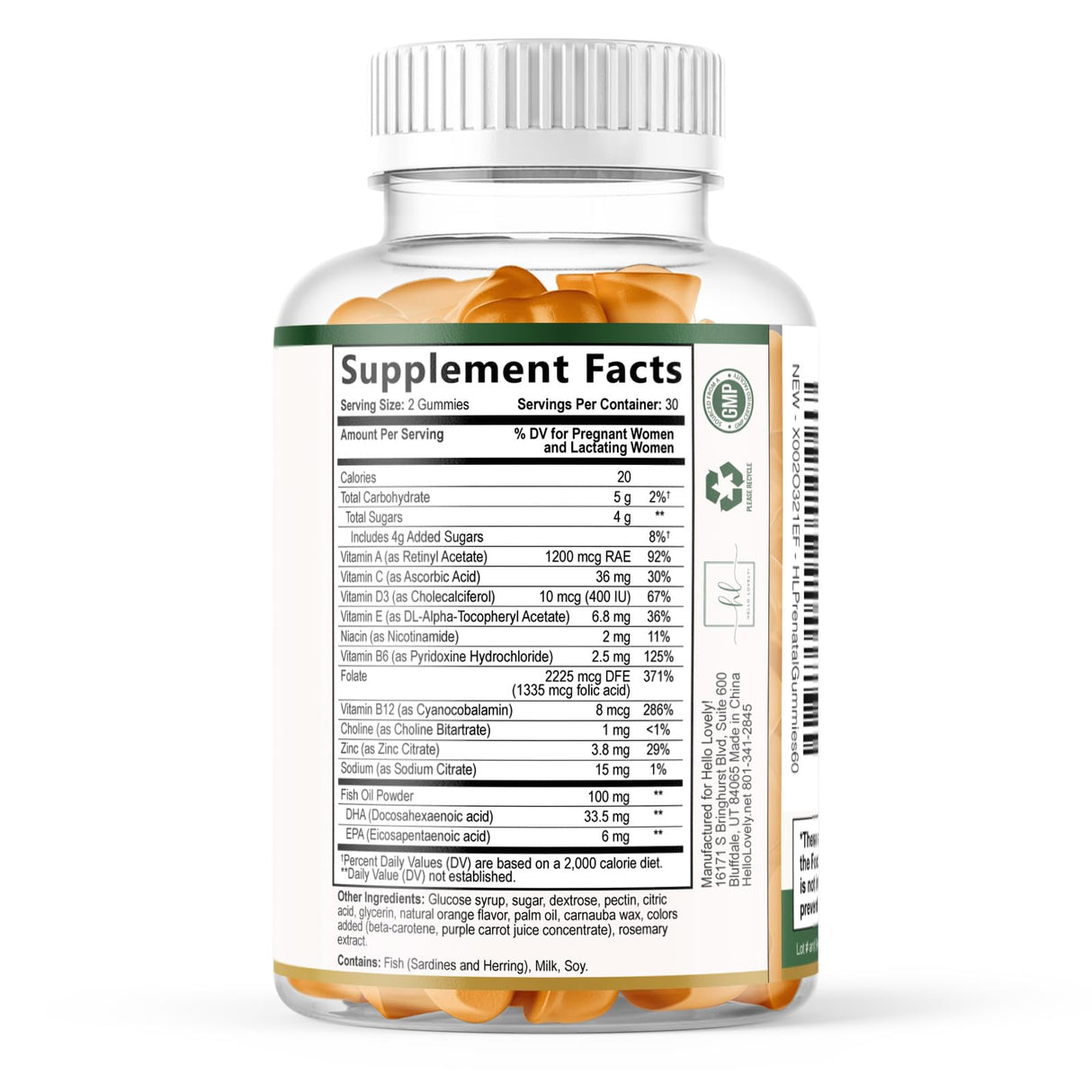 Prenatal Multivitamin Gummy w/ Folic Acid + DHA, Prenatal Vitamins with Omega 3, Vitamins B6, B12, C, D3 & Folate for Pregnancy Support, Prenatal Gummies for Women, Non-GMO Gluten Free - 60 Count
