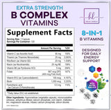 B Complex Vitamin Supplement 1000mcg - 3X Strength with Vitamin C & Folic Acid - Super B12 Complex Vitamins for Energy, Supports Hair Growth, Immune Support for Women & Men, USA Bottled, 120 Capsules