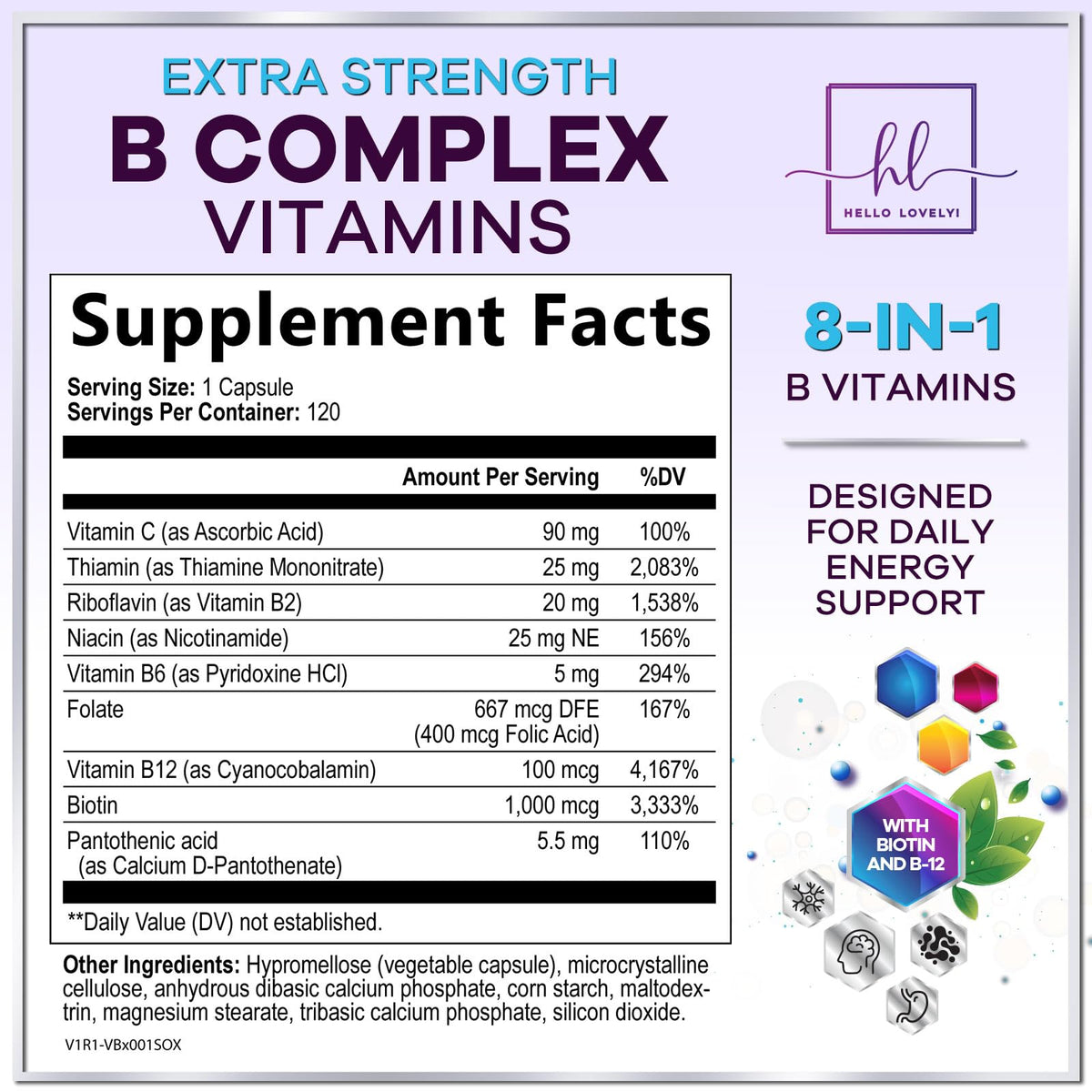 B-Complex with Vitamin C + Folic Acid – 120 Capsules